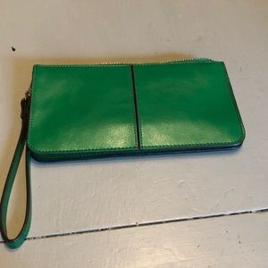 Green faux leather wristlet